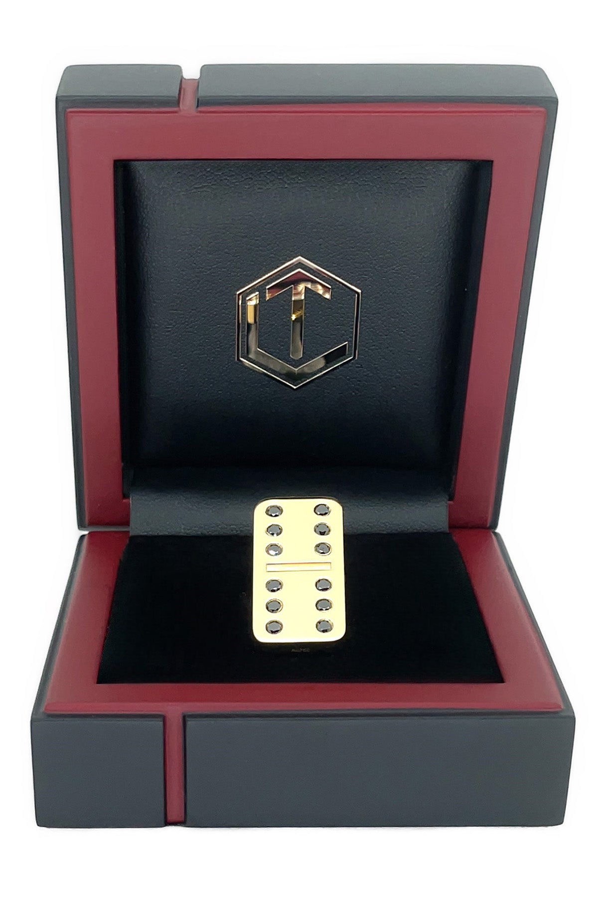 Dominostein aus 18 Karat Gold mit 12 schwarzen Diamanten, massiv, Länge 29 mm, 25 g, poliert