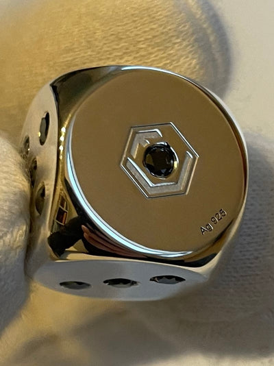 1 Würfel 925 Sterling Silber mit 21 schwarzen Diamanten im Brillantschliff, vollmassiv, 16 mm, poliert, Made in Germany, Designerwürfel