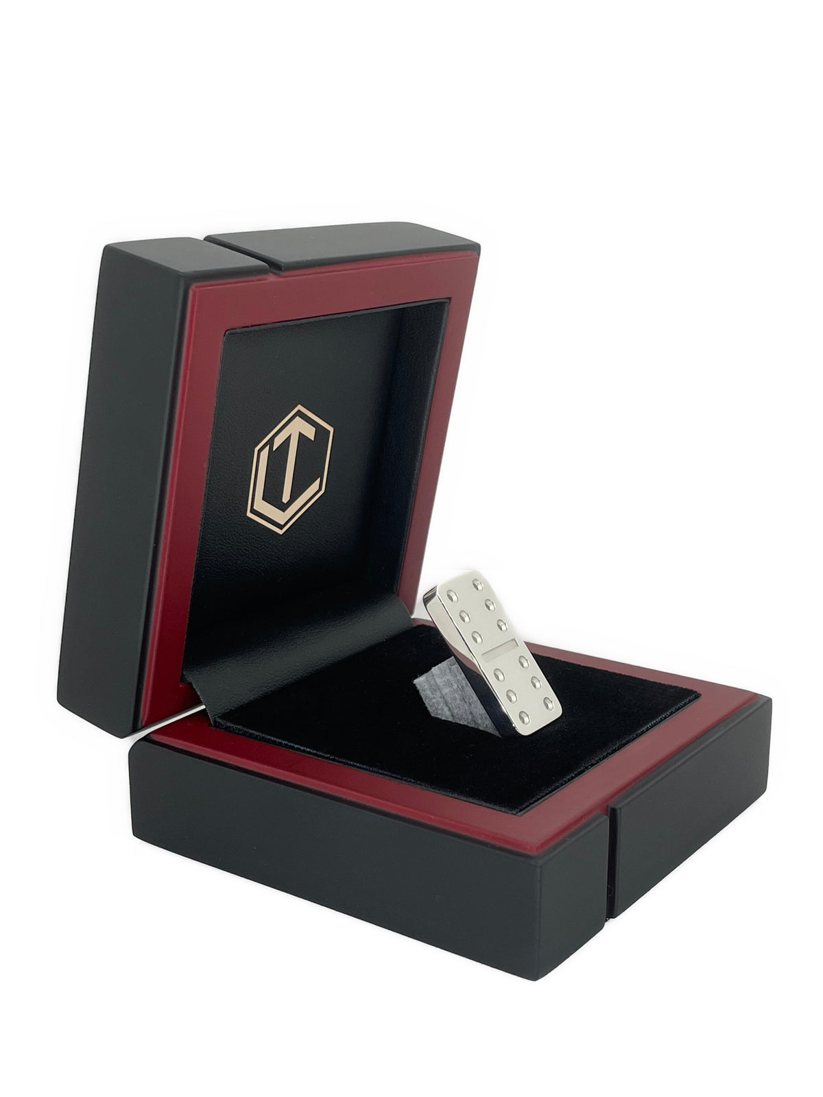 Domino piece made of 925 sterling silver, solid, length 29 mm, 16 g, polished