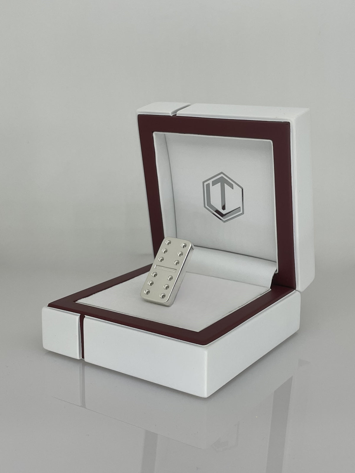 Domino piece made of 925 sterling silver, solid, length 29 mm, 16 g, polished