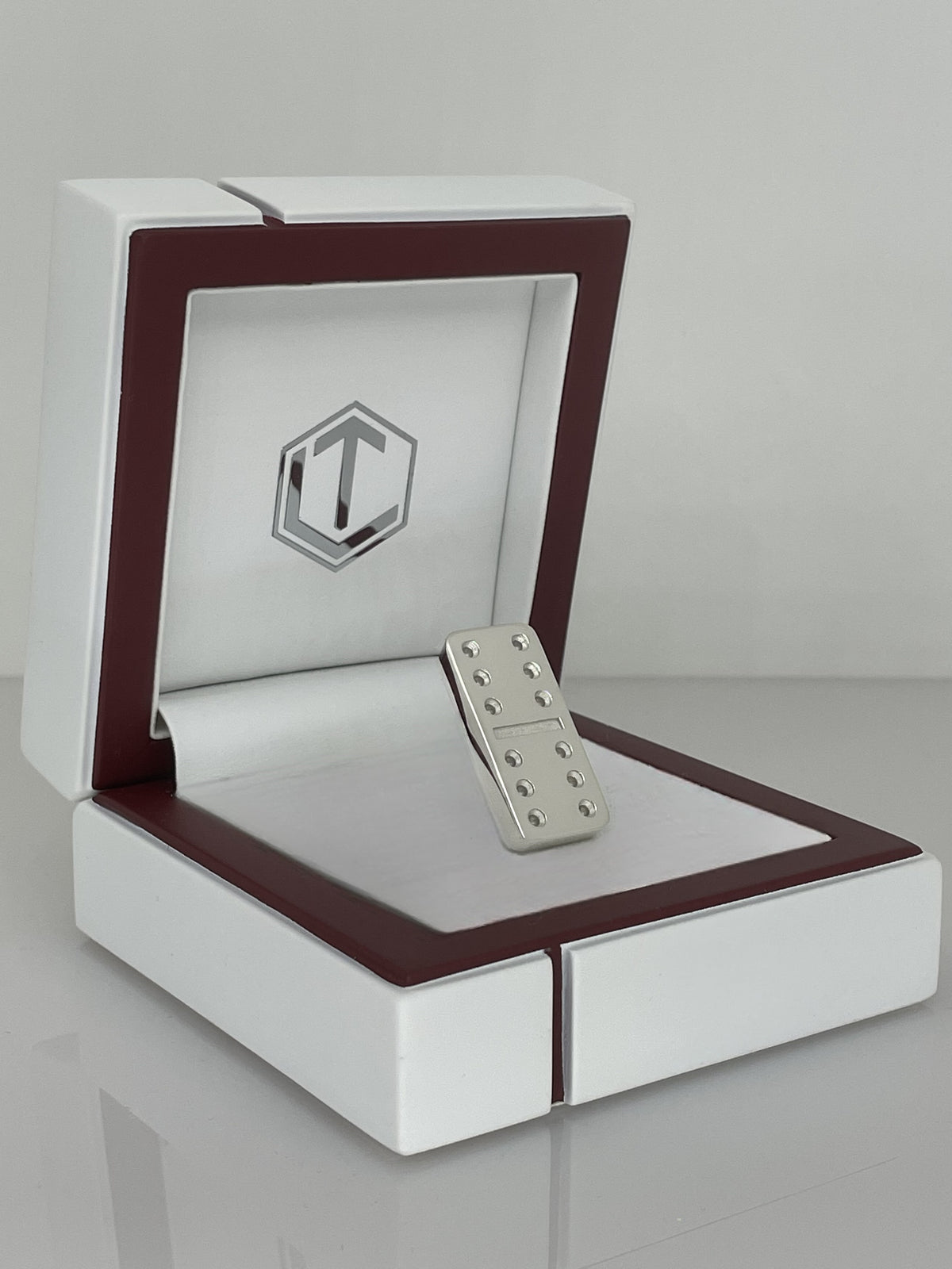 Domino piece made of 925 sterling silver, solid, length 29 mm, 16 g, polished