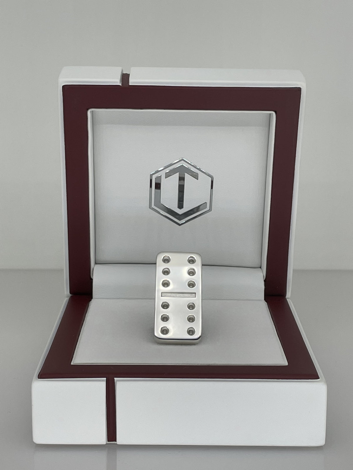 Domino piece made of 925 sterling silver, solid, length 29 mm, 16 g, polished