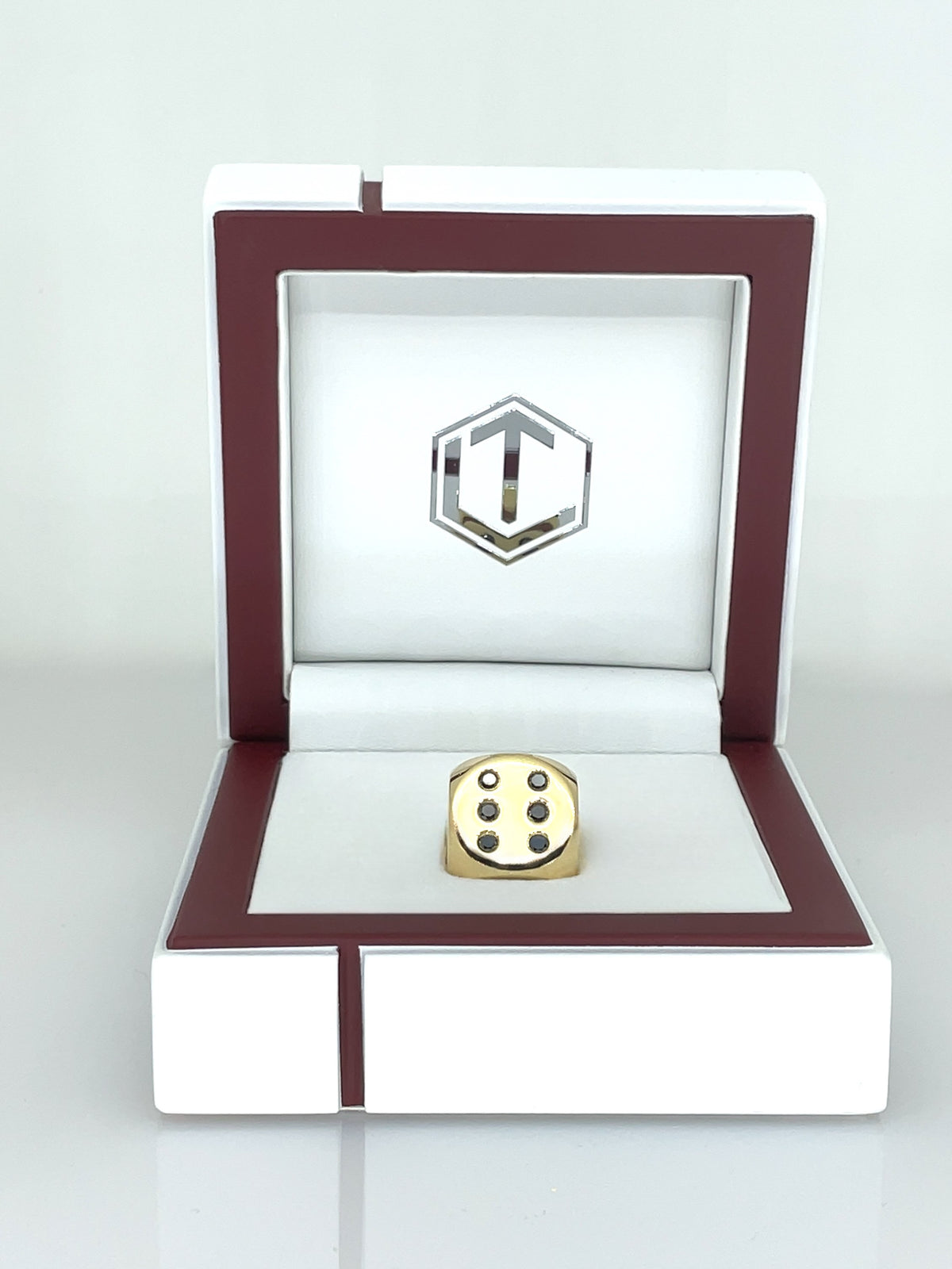 Würfel aus 18 Karat Gold mit 21 schwarzen Diamanten, massiv, 16 mm, 54 g, poliert