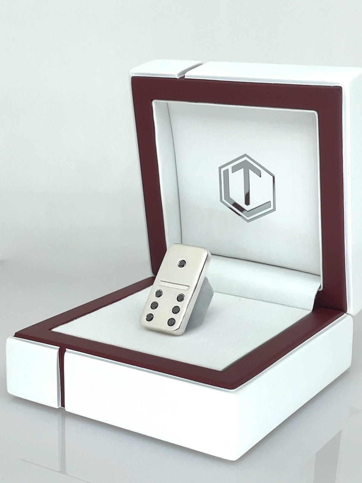 Dominostein aus 925 Sterlingsilber mit 7 schwarzen Diamanten, massiv, Länge 29 mm, 16 g, poliert