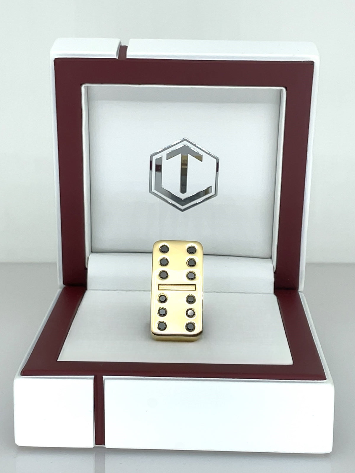 Dominostein aus 18 Karat Gold mit 12 schwarzen Diamanten, massiv, Länge 29 mm, 25 g, poliert