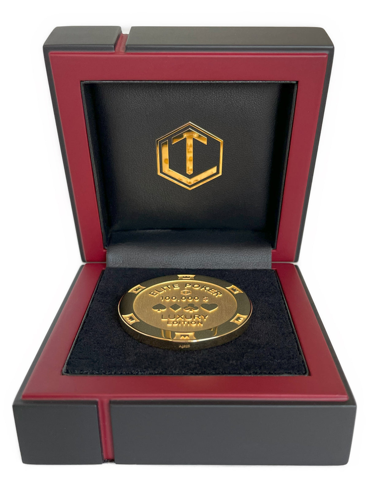Poker chip made of 925 sterling silver, 18-karat gold-plated, solid, 39 mm in diameter, 34 g, polished