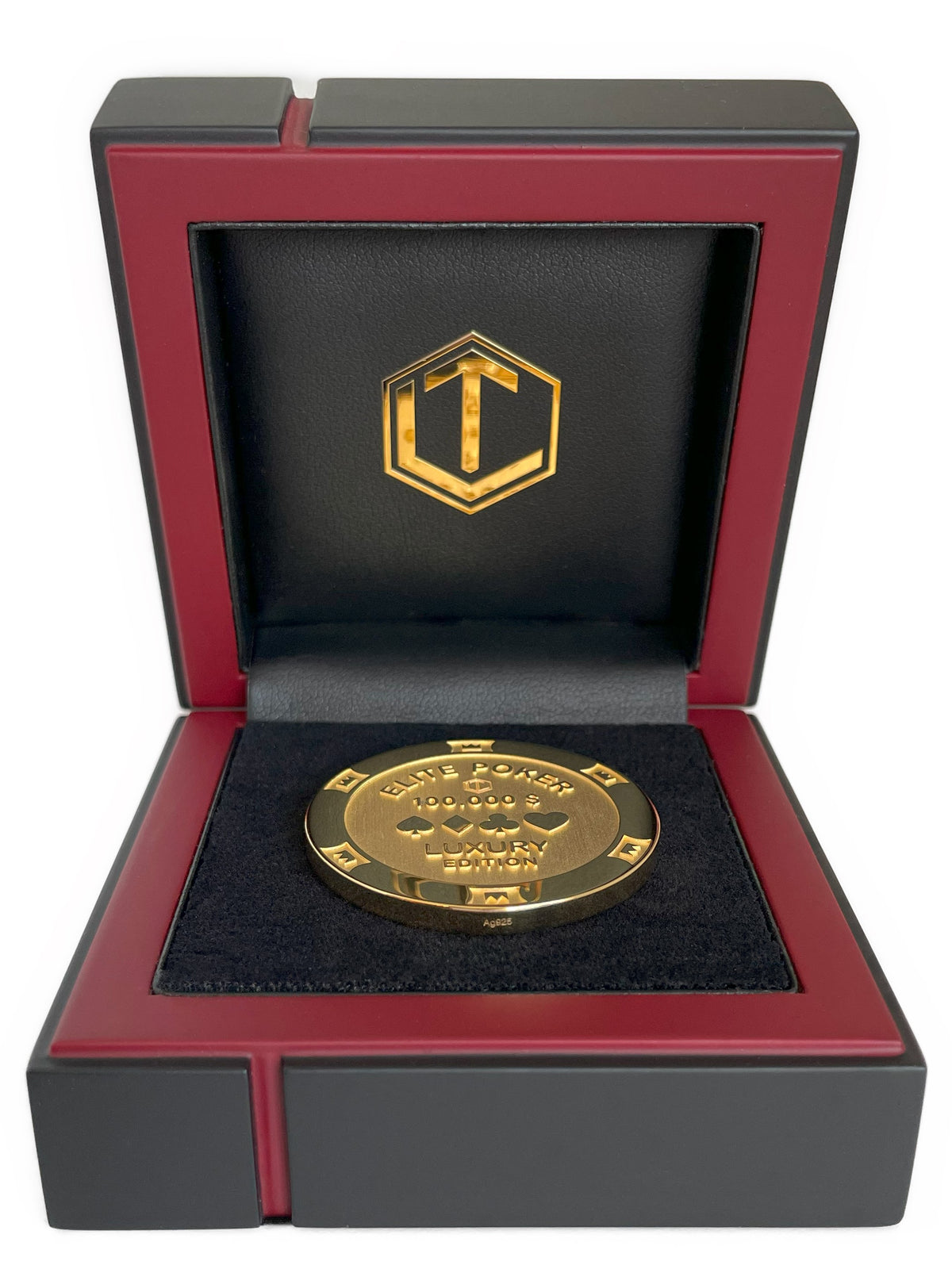 Pokerchip aus 925 Sterlingsilber, 18 Karat vergoldet, massiv, 39 mm Durchmesser, 35 g, poliert