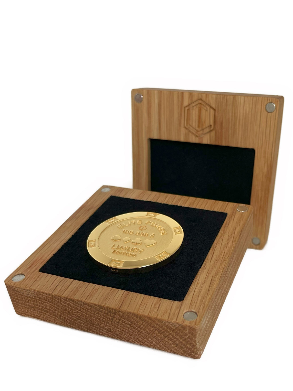 Poker chip made of 925 sterling silver, 18-karat gold-plated, solid, 39 mm in diameter, 34 g, polished