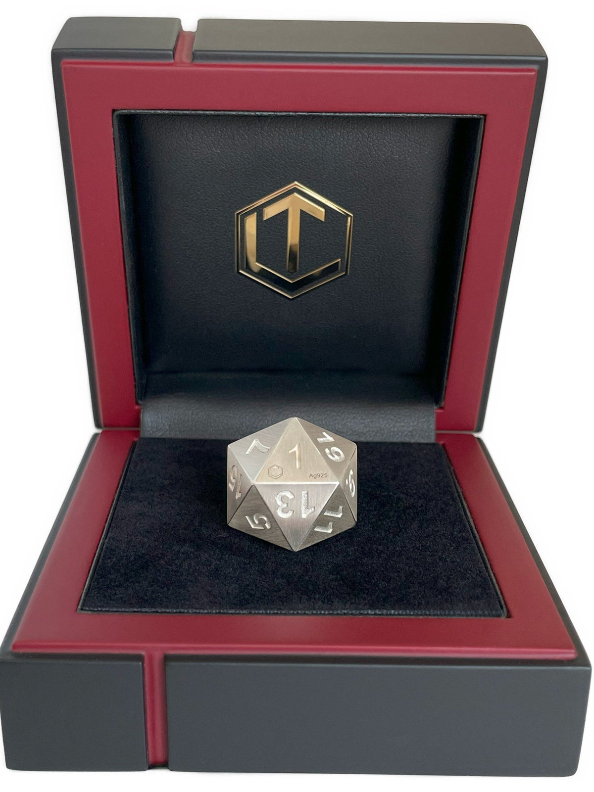 D20 Würfel aus 925 Sterlingsilber, massiv, 24 mm, 50 g, mattiert