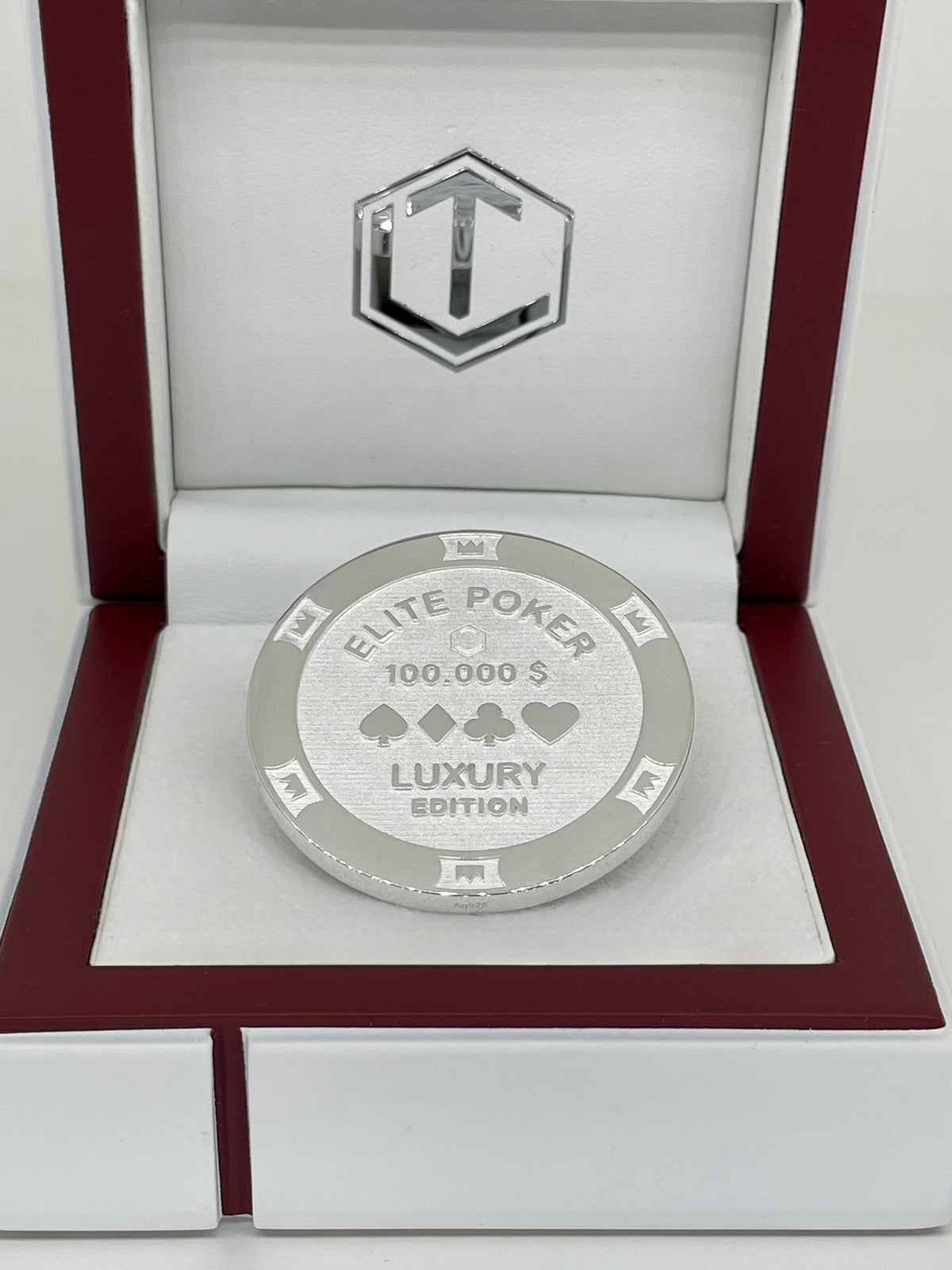Pokerchip aus 925 Sterlingsilber, massiv, 39 mm Durchmesser, 34 g, poliert