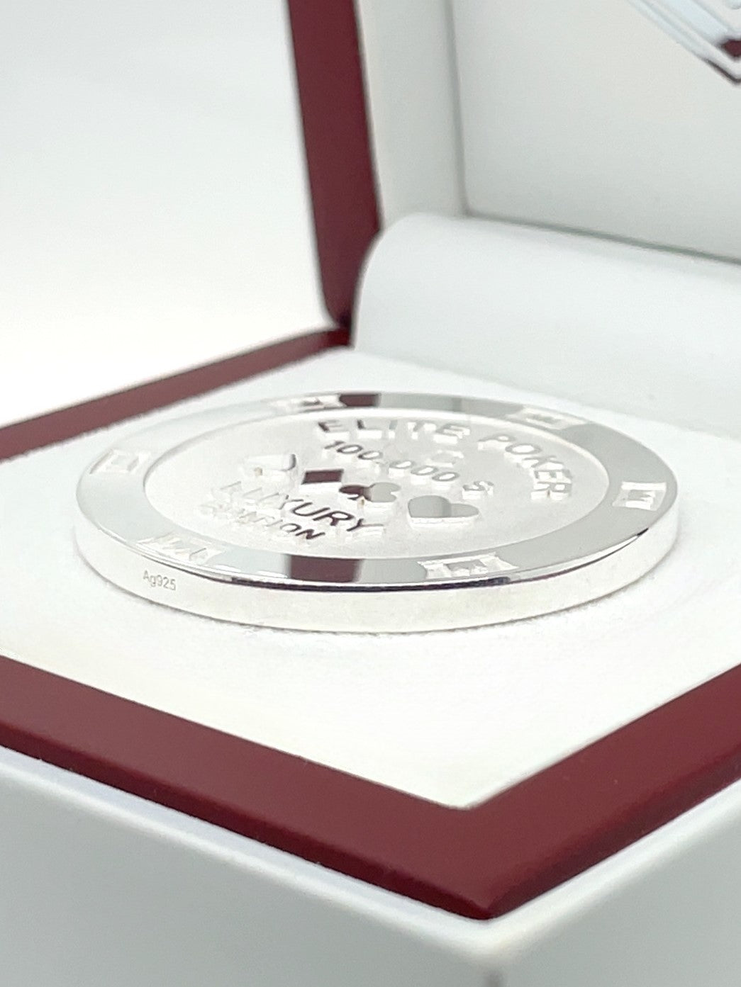 Pokerchip aus 925 Sterlingsilber, massiv, 39 mm Durchmesser, 34 g, poliert