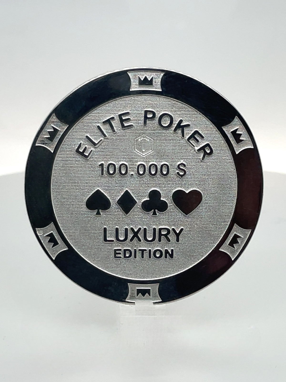 Pokerchip aus 925 Sterlingsilber, massiv, 39 mm Durchmesser, 34 g, poliert