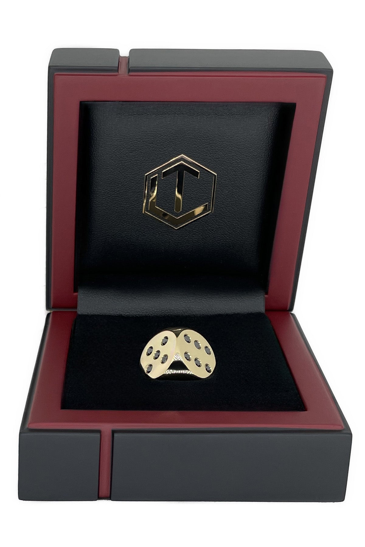 Würfel aus 18 Karat Gold mit 21 schwarzen Diamanten, massiv, 16 mm, 54 g, poliert