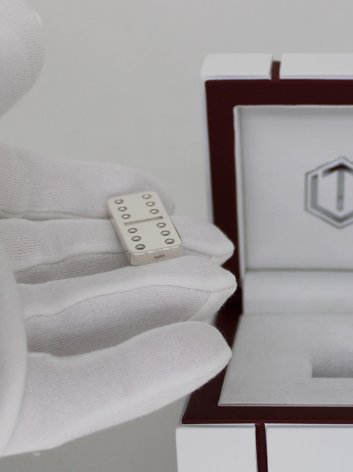 Domino piece made of 925 sterling silver, solid, length 29 mm, 16 g, polished