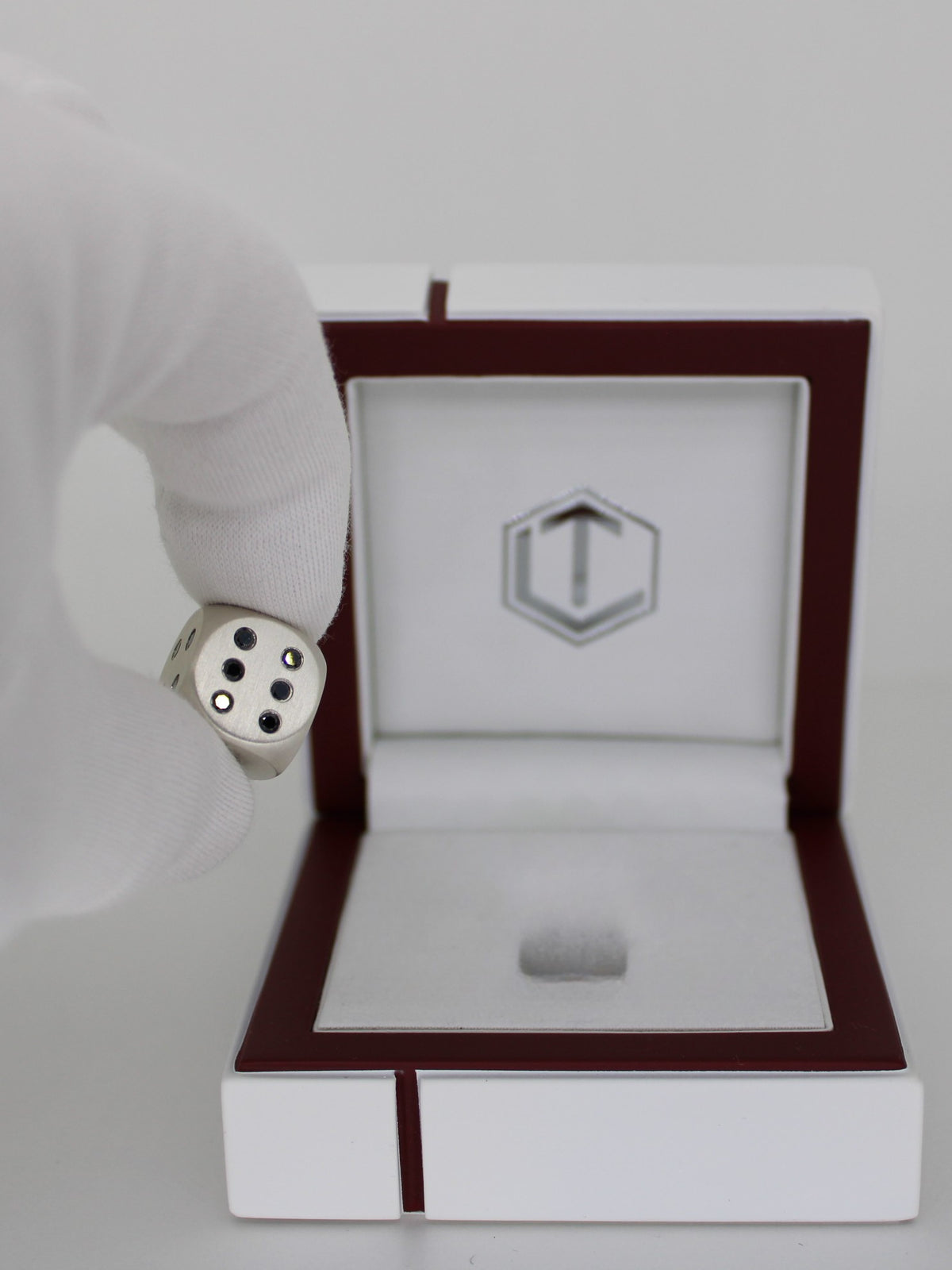 Dice made of 925 sterling silver with 21 black diamonds, solid, 16 mm, 35 g, brushed