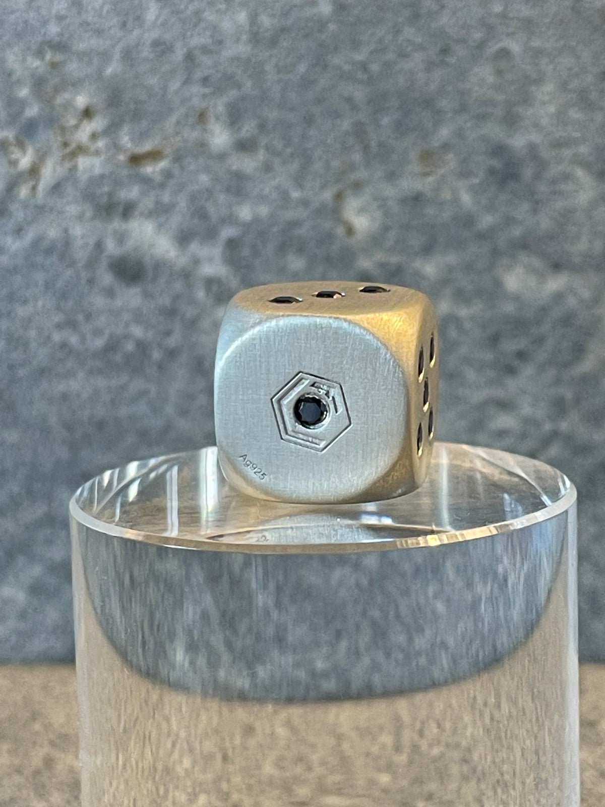 Dice made of 925 sterling silver with 21 black diamonds, solid, 16 mm, 35 g, brushed