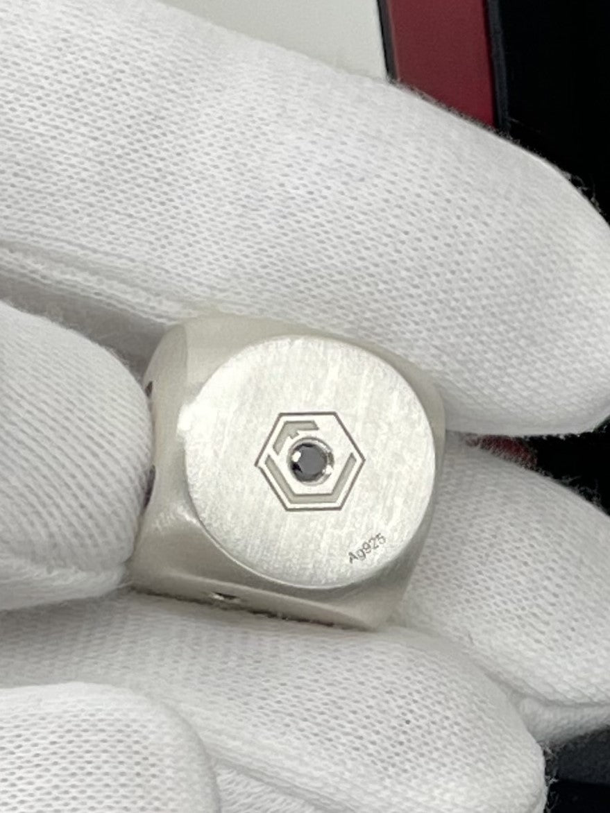 Dice made of 925 sterling silver with 21 black diamonds, solid, 16 mm, 35 g, brushed