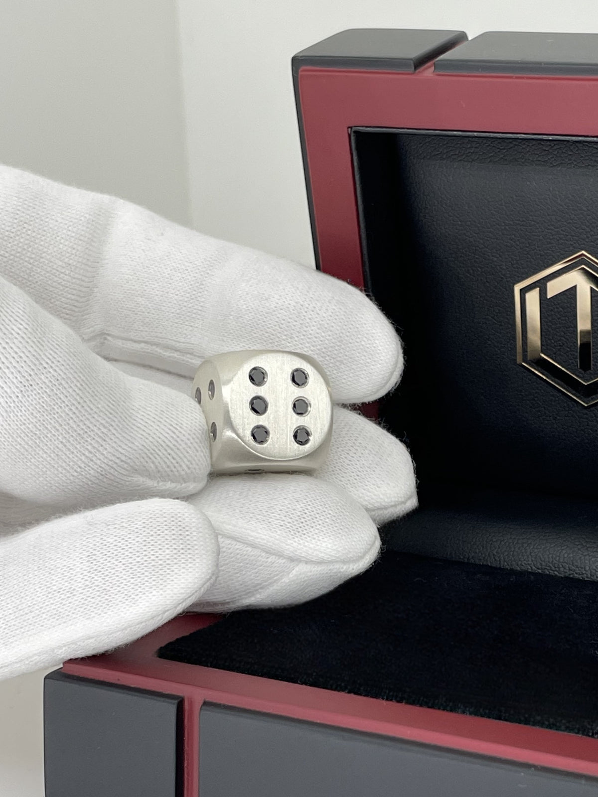 Dice made of 925 sterling silver with 21 black diamonds, solid, 16 mm, 35 g, brushed