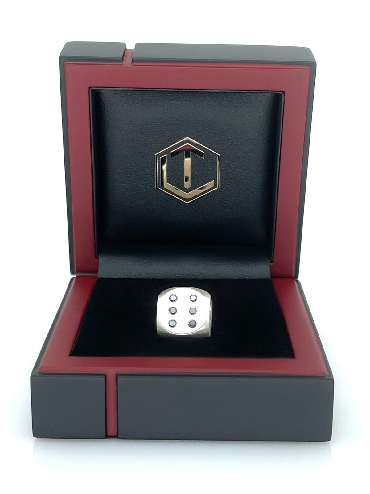 Dice made of 925 sterling silver with 21 black diamonds, solid, 16 mm, 35 g, brushed