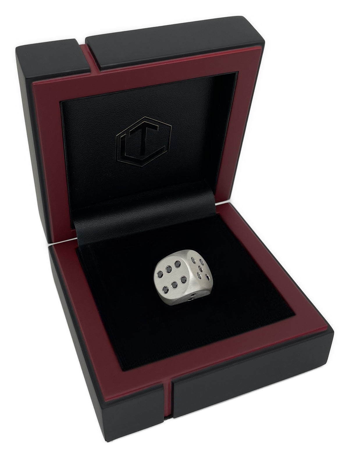 Dice made of 925 sterling silver with 21 black diamonds, solid, 16 mm, 35 g, brushed